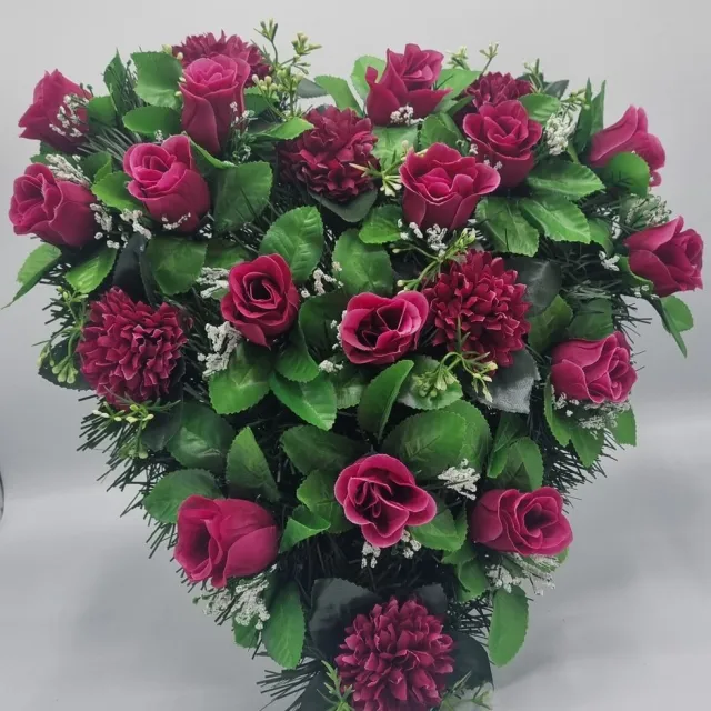 Herdenkingslichtjes Bloemstuk - W932-11/ W847-59 - Hart - Roos - Chrysant - Paars - 40cm - Verzwaard - Buigzaam - Grafdecoratie