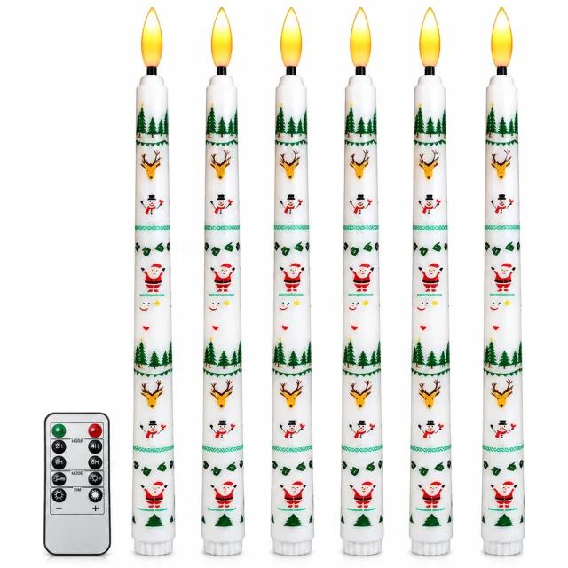 SWGOTA led kaarsen, 6 stuks van 27 cm, kerstmotief A, warm licht, met afstandsbediening, zonder batterijen Wit