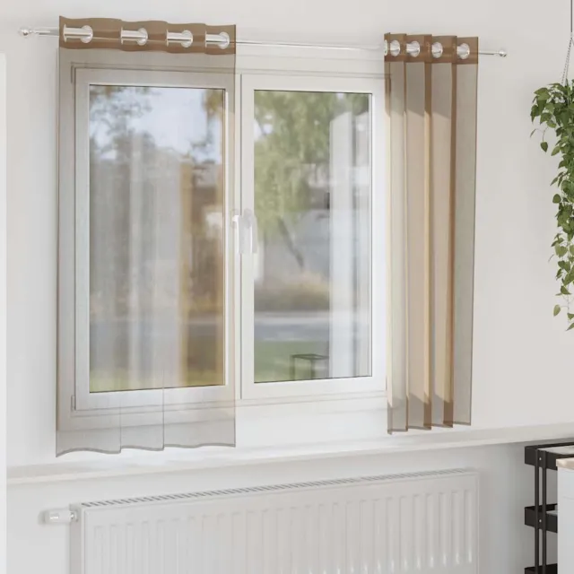 vidaXL Gordijnen voile met doorvoertules 2 st lichtbruin