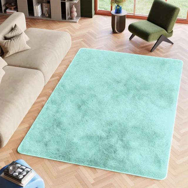 Tapiso Silk Vloerkleed Mint Blauw Hoogpolig Woonkamer Tapijt Maat- 120x170