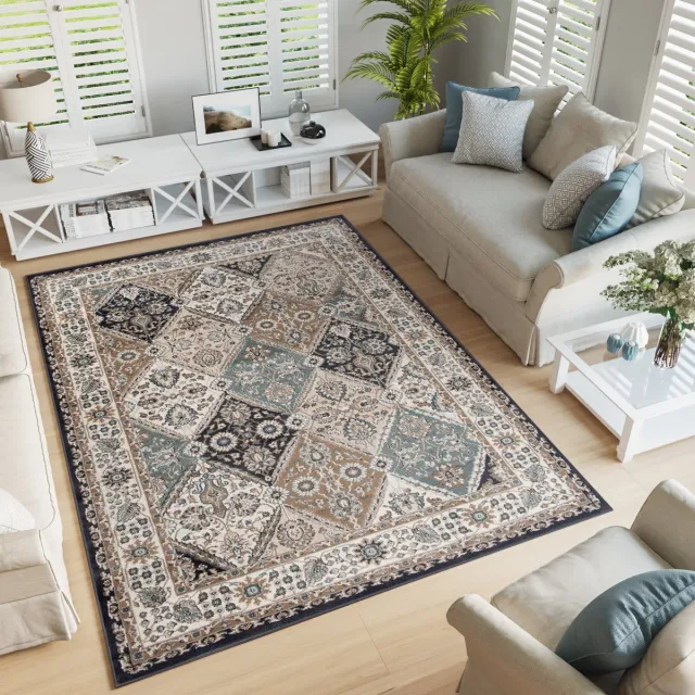 Tapiso Dubai Vloerkleed Bloemen Tapijt Carpet Oriental Oosters Beige Antraciet2