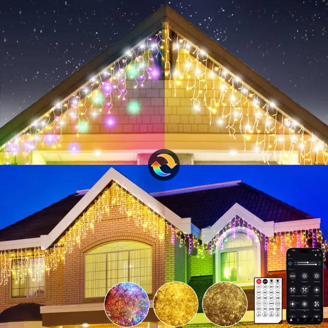 Circlio LED Kerst IJspegelverlichting 10 m – 400 LED – Warmwit + Multicolor – App & Afstandsbediening – 17 Lichtmodi – Muziekmodus – Timer – IP65 Buitenverlichting – 5 m Voedingskabel