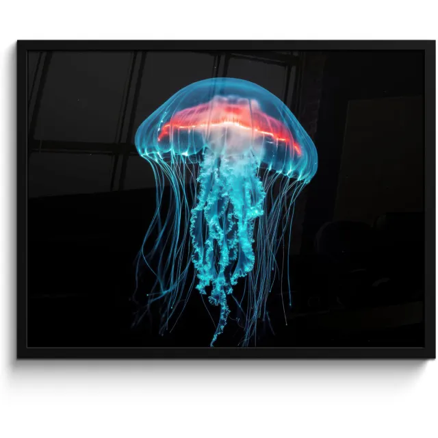 FrameYourWall Poster in lijst - Fotolijst 80x60 cm - Posters - Kwal - Tentakels - Blauw - Licht - Posterlijst zwart - Decoratie - Wanddecoratie woonkamer - Muurdecoratie slaapkamer Kwal - Tentakels - Licht