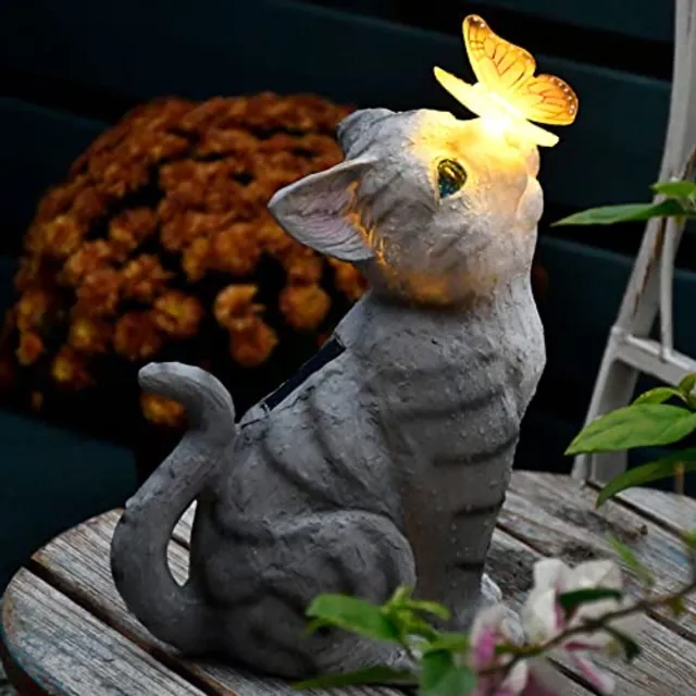 Namajunas Kat Vlinder Vorm met zonne lantaarn bloempot - Tuinverlichting - Tuinbeelden - Tuin decoratie voor buiten - Vlinder - Solar lamp voor terras gazon achtertuin porch ornamenten, tuinornament - Cadeaus - Waterdicht