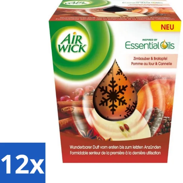 Air Wick 12 x Air Wick - Geurkaars - Essentiële Oliën - Appel & Kaneel - 105 g - Geurkaars Appel Kaneel - Geurkaars - Essentiële Oliën - Warme Geur - Knusse Sfeer rood