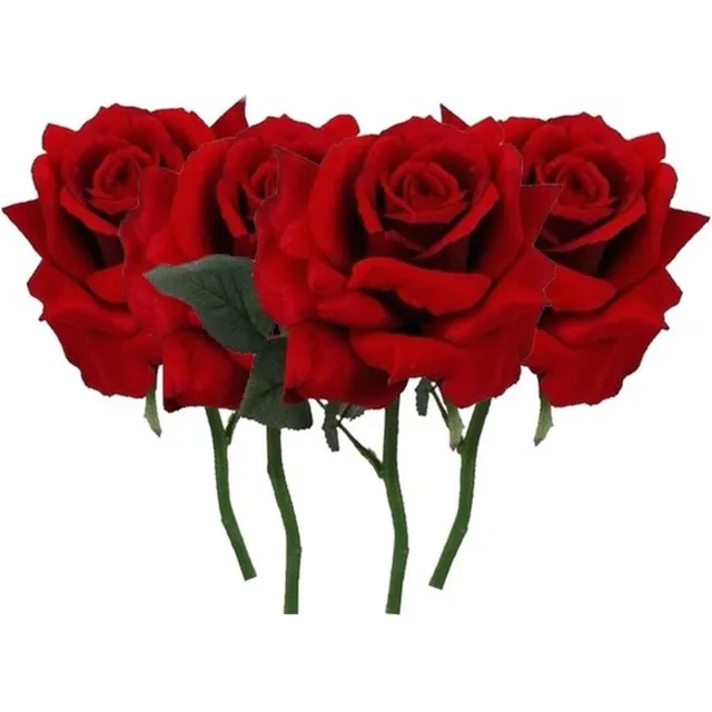 Bellatio Flowers & Plants Top Art Kunstbloem Roos de luxe - 4x - rood - 30 cm - kunststof steel - decoratie bloemen