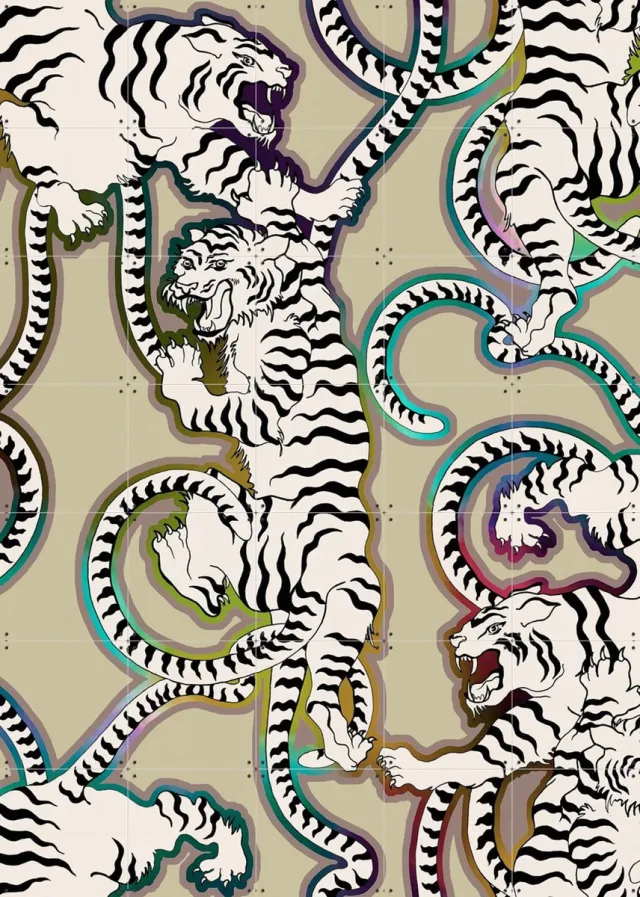 IXXI Rainbow Tigers, Marylène Madou - 100 x 140 cm - Grote wanddecoratie en posters - Pop art, Grafisch Ontwerp, Illustraties, Digitale Kunst Wit
