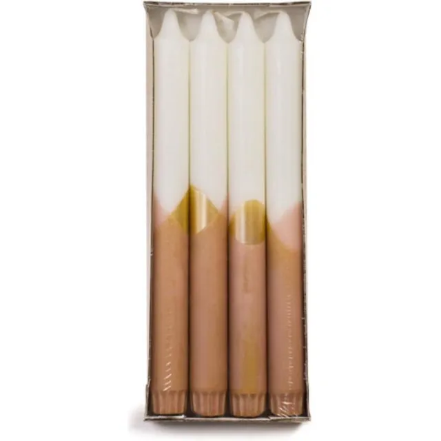 Rustik Lys Dinerkaarsen - Set/4 - Cross Dip Kaars – Siena/wit/goud - 2,2 x 24 cm - Rustik Lys Siena, wit, goud