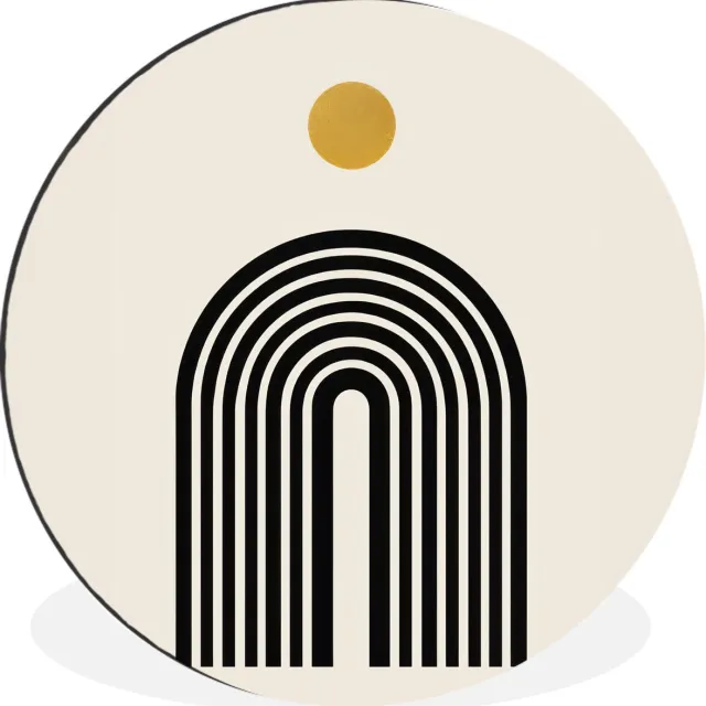 WallCircle Wandcirkel - Muurcirkel - Minimalistisch - Zwarte boog - Gouden cirkel - Aluminium - Dibond - 90x90 cm - Binnen en Buiten Boog - Cirkel