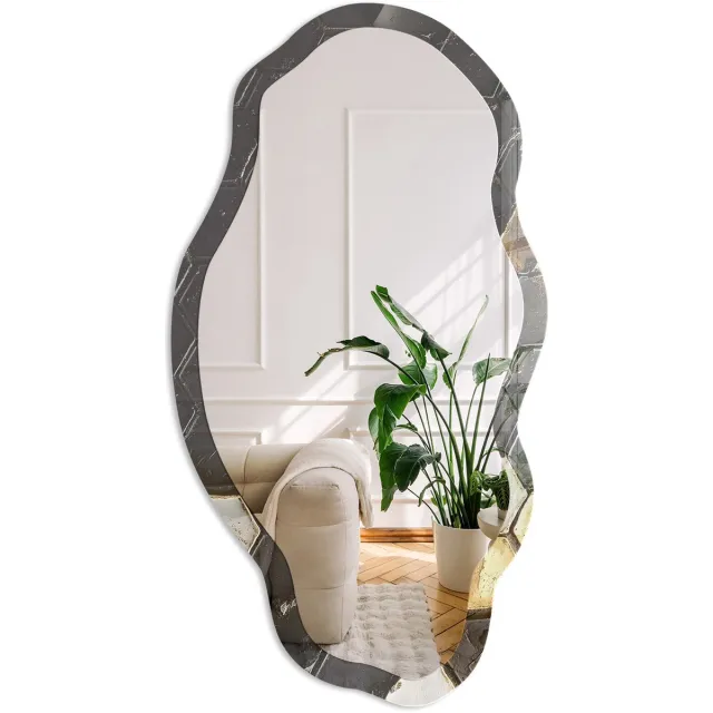 Coloray Geometrische Tegels Spiegel - Zwart Rechthoekige Spiegel Voor Interieur - Organische Spiegel - Badkamer, Keuken, Woonkamer - Geometrisch - 45x90 cm - Totale afmeting 52x97 cm Geometrische Tegels, Zwart