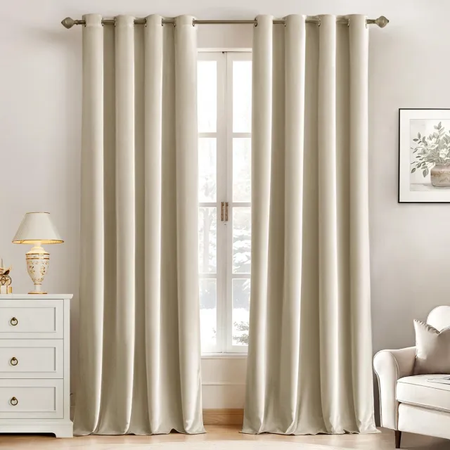 Ibenzoa Gordijn van luxe fluweel in lichtbeige met verduisterende eigenschappen, set van 2 stuks, 140 x 225 cm
