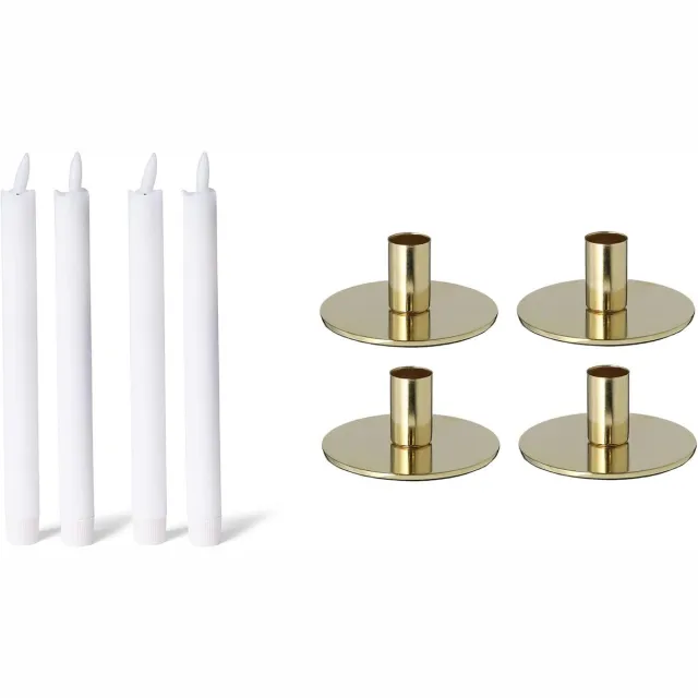 Novaliv set van 4 kaarsenhouders metaal goud 10x5cm met premium LED kaarshouder echte waskaars tafelkaars vlamloos op batterijen woondecoratie kersttafeldecoratie kaarsenhouder kaarspin