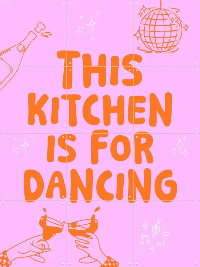 IXXI This kitchen is for dancing - pink/orange, Ohkimiko & Various - 60 x 80 cm - Grote wanddecoratie en posters - Grafisch Ontwerp, Illustraties Oranje / Roze