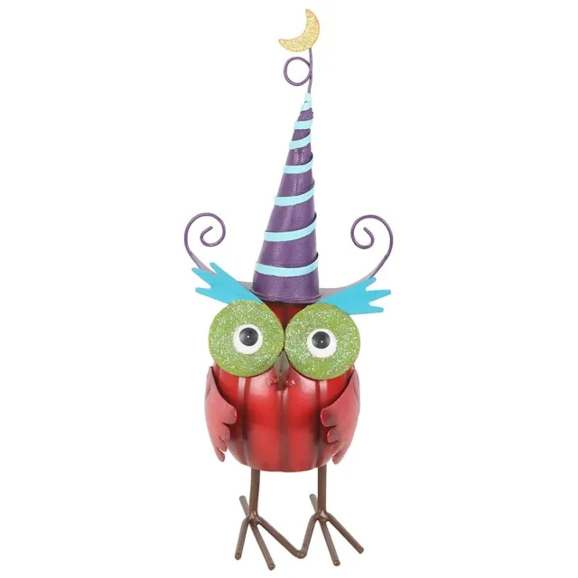 Something Different Red Metal Owl Ornament with Witch Hat Tuin beeld/figuur - Multicolours