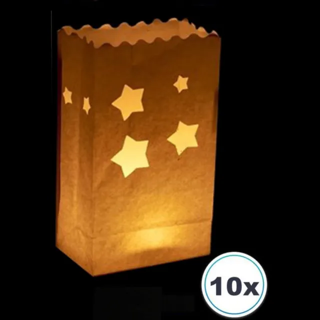 Volanterna 10 Candle Bags Grote Sterren – Papieren Lichtzakken – Windlichten – Kaarsenhouders – Brandvertragend Papier – Binnen & Buiten – Voor Feest, Momenten van Stilte, Decoratie - Candlebag wit