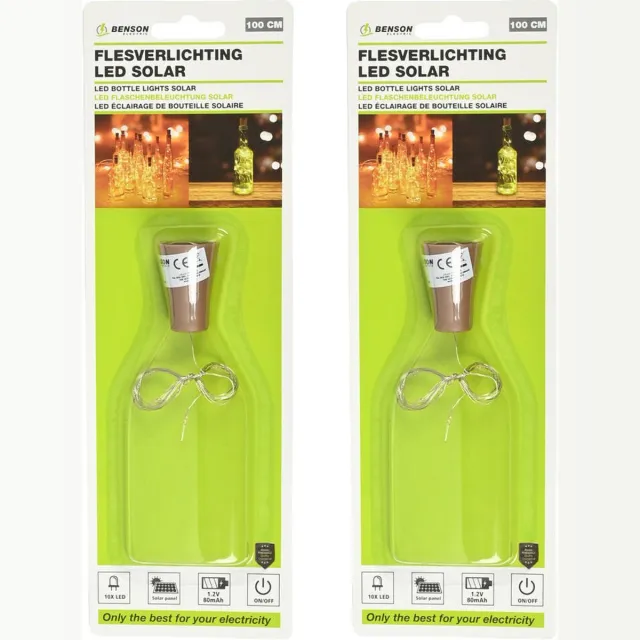 Benson Solar LED flesverlichting - 2x - warm wit - 100 cm - 5 LED's - solar Transparant