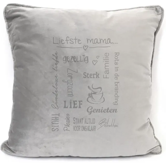 SandD-art Grijs sierkussen Velours - 45x45cm - Met Tekst: Liefste Mama. Cadeau-mama-moeder-moederdag.