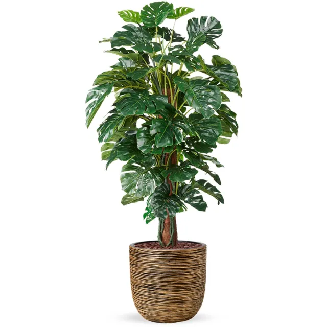 HTT Decorations Kunstplant Monstera in planter ball Rib goud H170 cm Groen
