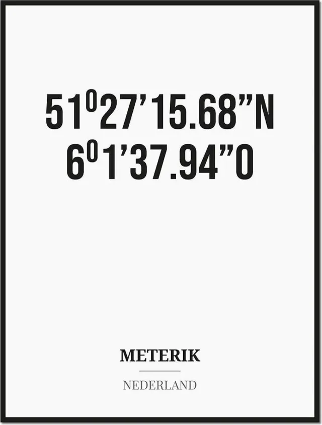 Studio216 Poster/kaart METERIK met coördinaten zwart, wit
