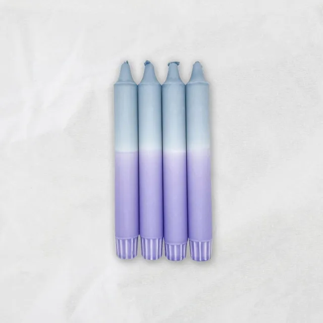 MingMing Kaarsen - Dip Dye - Dusty Blue/ Sweet Lavender - Set van 4 Blauw