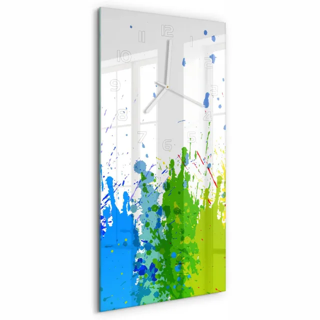 TULUP Wandklok - Abstracte regenboog Wandklok Glas Met Motief - 30x60 cm - Veelkleurig Decoratieve Glazen Klok - Witte handen - Rechthoekige Klok - Gekleurde Glazen Klok - Glazen Klok Met Print