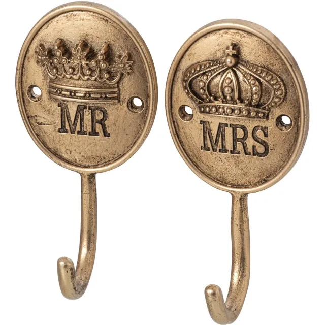 J-Line Kapstok Mr & Mrs - tin - goud - assortiment van 2