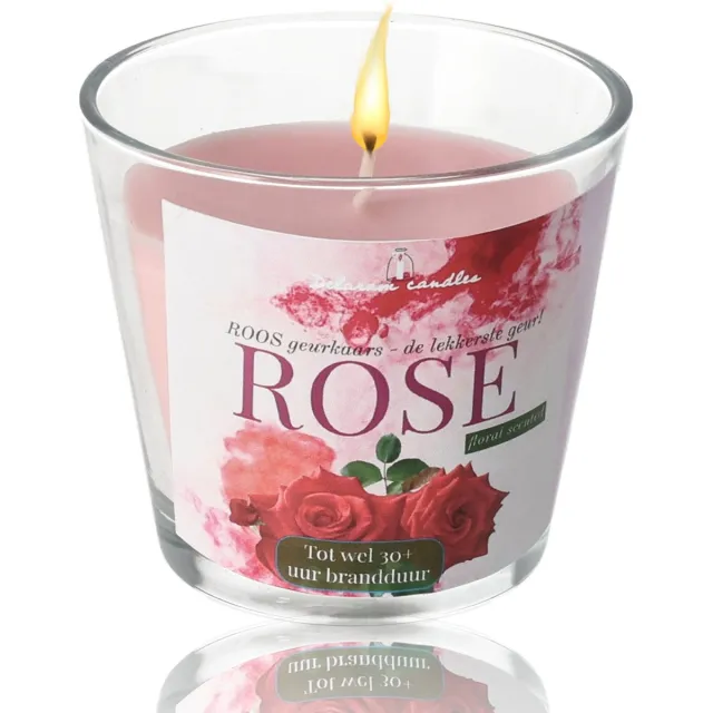 Delaram Geurkaars Roos 30 uur - Zoete bloemengeur - Luxe rose geurkaars in glas ROOS 30uur