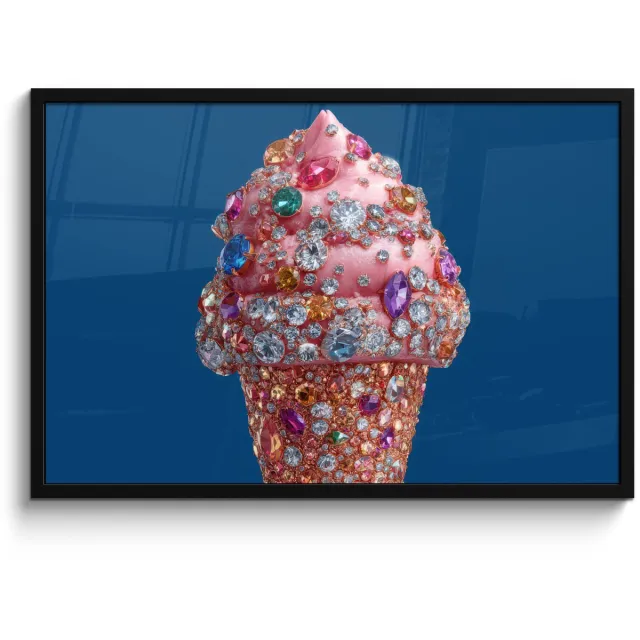FrameYourWall Poster in lijst - Fotolijst 90x60 cm - Posters - Ijsje - Hoorntje - Steentjes - Blauw - Posterlijst zwart - Decoratie - Wanddecoratie woonkamer - Muurdecoratie slaapkamer