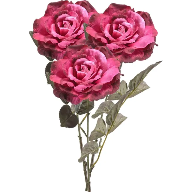 Emerald Kunstbloem roos Pascal - 3x - fuchsia - 65 cm - decoratie bloemen
