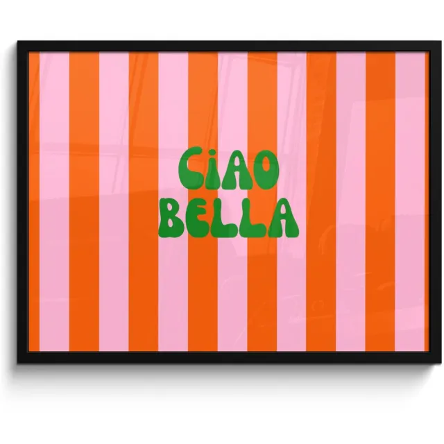 FrameYourWall Poster in lijst - Fotolijst 70x50 cm - Posters - Strepen - Oranje - Verticaal - Ciao bella - Posterlijst zwart - Decoratie - Wanddecoratie woonkamer - Muurdecoratie slaapkamer