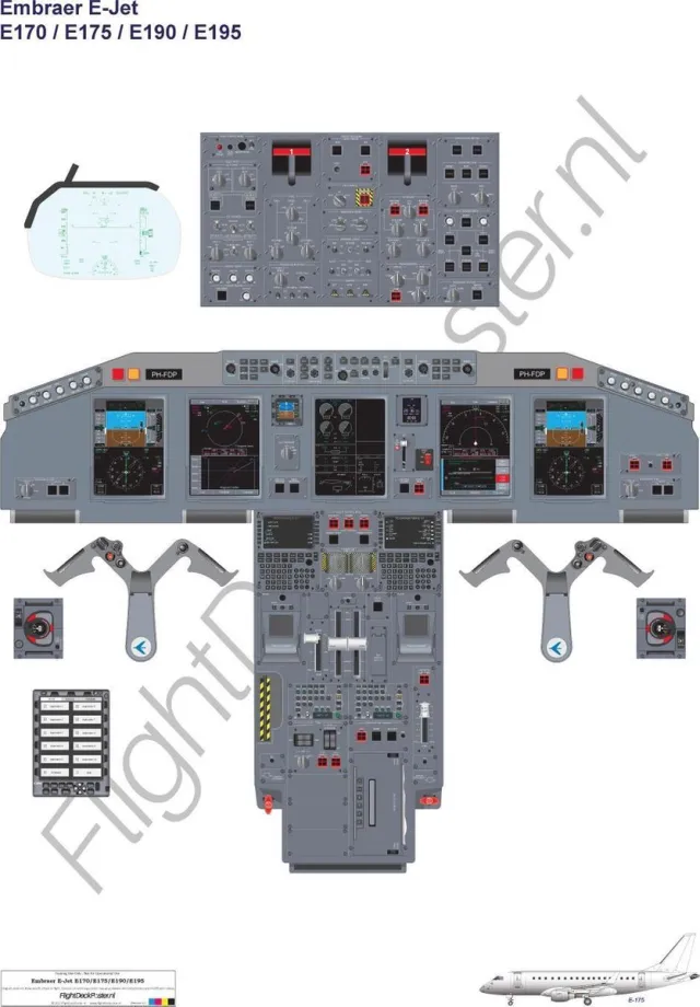 FlightDeckPoster.nl Embraer E-Jet 170/175/190/195 - T-Bone (Enkele A0 poster) FlightDeckPoster / Cockpitposter / Cockpit poster / Cockpit mockup Witte achtergrond, print waarheidsgetrouw