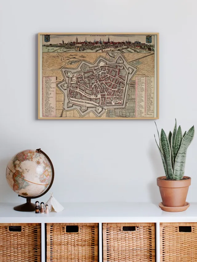 Esque Poster In Houten Lijst - Historische Oude Kaart Leeuwarden - Stadsplattegrond 1664 - 50x70 cm