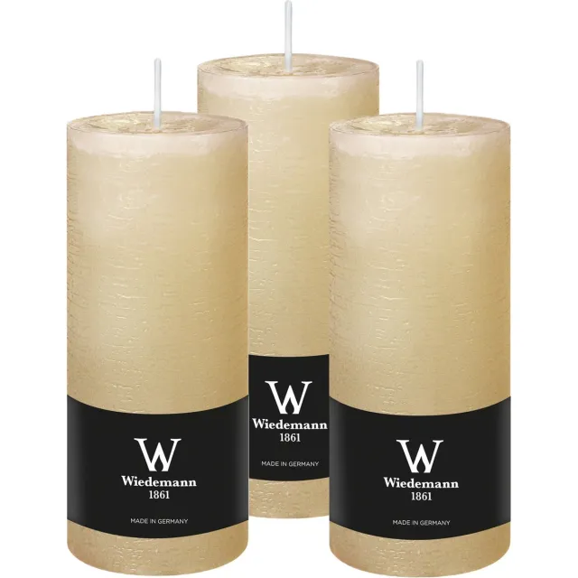 Wiedemann Cilinderkaars/stompkaars - 3x - rustieke kaars - creme wit - 7 x 16 cm - 66 branduren
