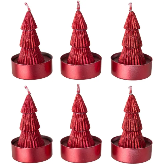 J-Line Dennenboomkaarsen - paraffine - kerstrood - doos van 6