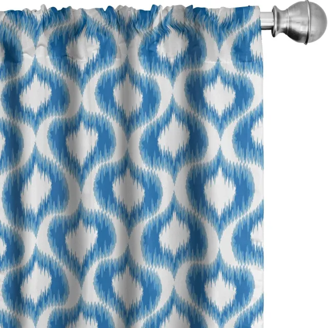 ABAKUHAUS Ikat-gordijnen – 2x75x225 cm – microvezel – Blauw-Wit