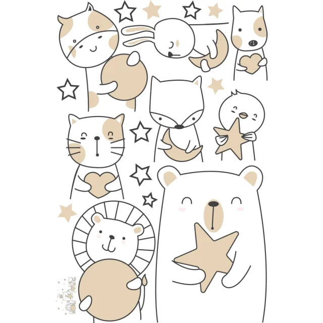 Ambiance Sticker Muurstickers - Dieren die vissen tussen de maan en de sterren - Zelfklevende stickers - 90x60cm Multi color