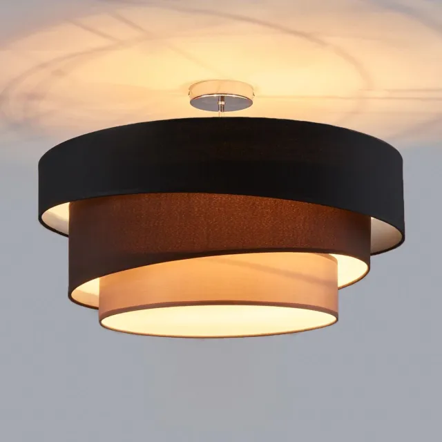 Lindby plafondlamp - 3lichts - Stof, metaal - H: 36.8 cm - E27 - zwart, bruin, grijs, chroom