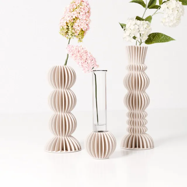 Fleuriek Beige mini vazen set van 3 voor bloemen of droogbloemen - Japandi stekvaasjes met reageerbuisjes