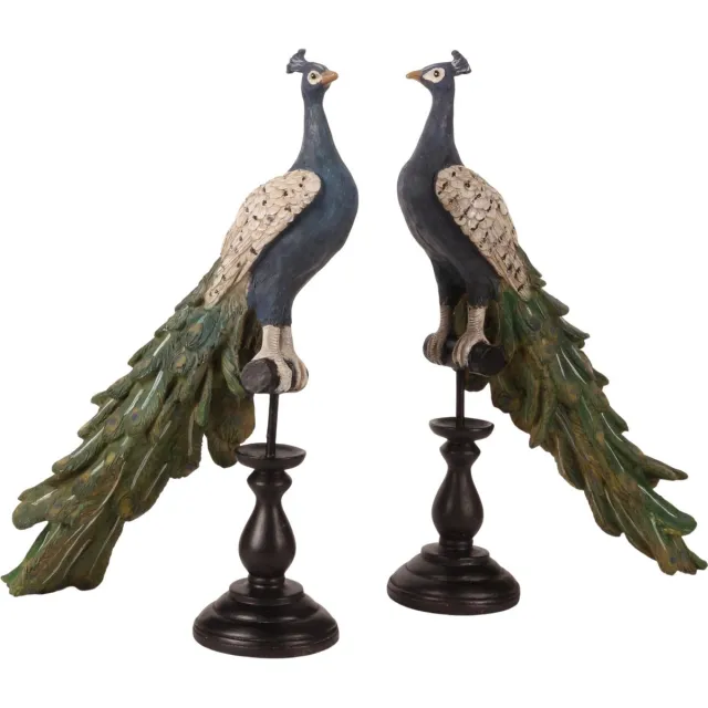 Baroque Decoratief beeld of figuur - Pauw op Voet ASS/2 41 cm - Blauw - Resin - 41x26x11 - Polyresin Other