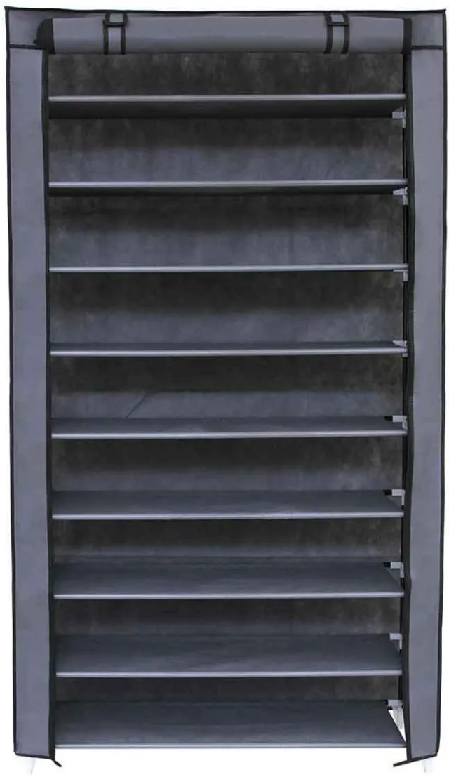 FANGDE 9-laags schoenenrek, schoenenkast, schoenenopberger, opbergrek 88×28×160 cm, grijs, met stofhoes, multifunctioneel, kan tot 36 paar schoenen opbergen, geschikt voor hal, slaapkamer en woonkamer