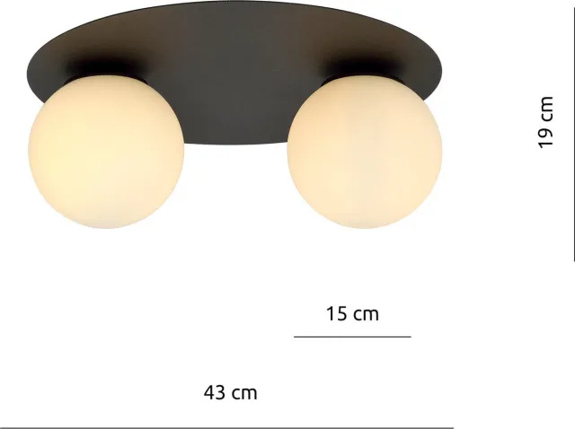 Emibig Esbjerg dubbele plafondlamp zwart met 2 witte opaalglas bollen E14 - Perfecte verlichting voor elke ruimte Zwartachtig