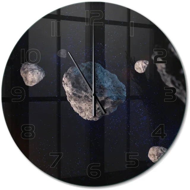 TULUP Wandklok - Meteoren Klok Glas Met Opdruk - fi60 cm - Zwart Moderne Wandklok Glas - Zwarte handen - Ronde Klok - Decoratieve Glazen Klok - Glazen Wandklok Design