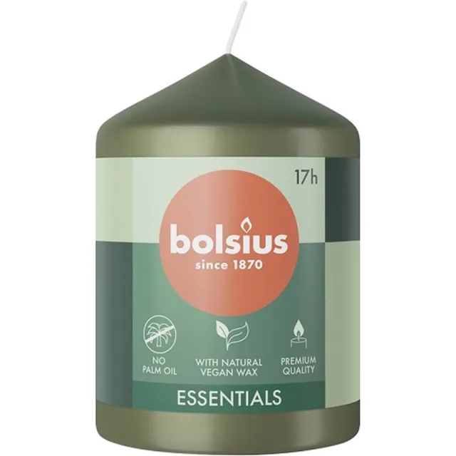 Bolsius 4 stuks Bolsius olijfgroen stompkaarsen 80/58 (17 uur) fresh olive