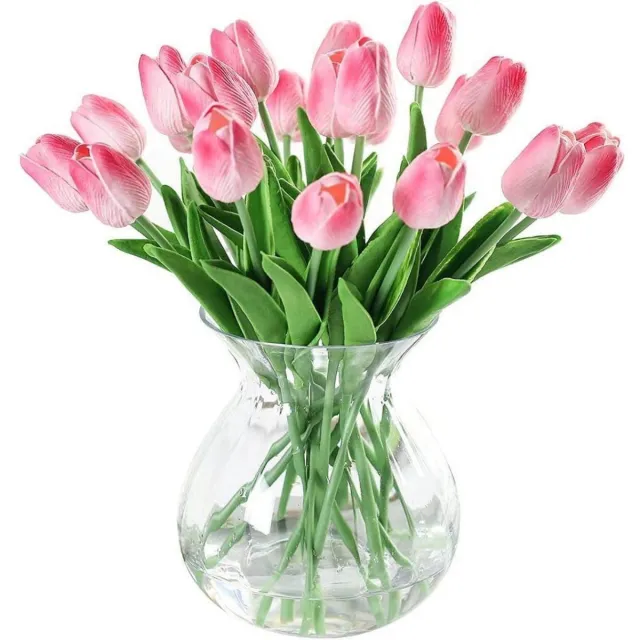 GelldG 20 Stuks Kunstbloemen Zijden Tulpen - Real-Touch Kunstpflanzen - Lengte 33cm - Geschikt voor Thuisdecoratie Hochzeitsarrangementen en Feestversiering - Gemaakt van Duurzaam Plastic roze