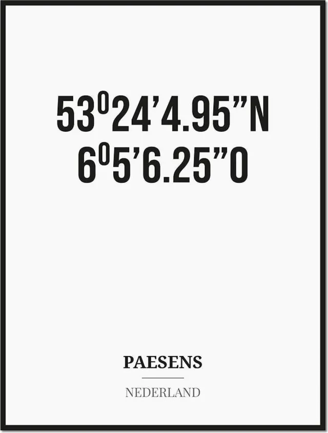 Studio216 Poster/kaart PAESENS met coördinaten zwart, wit
