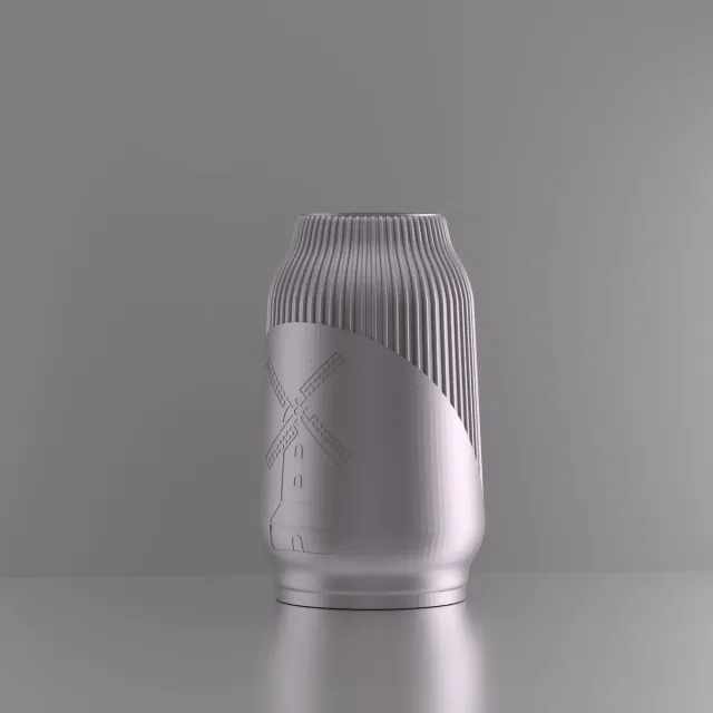 3d-gezellig Miranda met molen - Vaas - Waterdicht - Zilver - Maat 25 cm - Kunststof - Modern - Bloemenvaas - 100% gerecycled PLA (bioplastic)