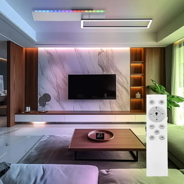 JUST LIGHT Plafondlamp dimbaar woonkamerlamp regenboog nachtlamp plafondlamp afstandsbediening LED, geheugen, 1x LED 31W 2200lm 2700-5000 Kelvin, LxBxH 91x56x6 cm Zwart