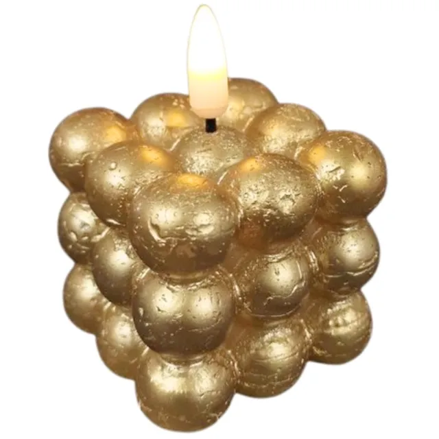 Countryfield Ledkaars met vlam effect Lyon goudkleurig 7,5 cm, Vierkante led kaars, Goudkleurige led kaars, Goudenkaars, led bolletjes kaars