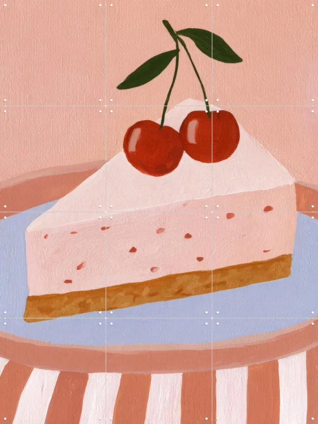 IXXI Cheesecake, Atelier Pommeline - 60 x 80 cm - Grote wanddecoratie en posters - Kleurrijk, Modern, Eetkamer, Keuken, Woonkamer, Voedsel, Eten & Roze / Rood