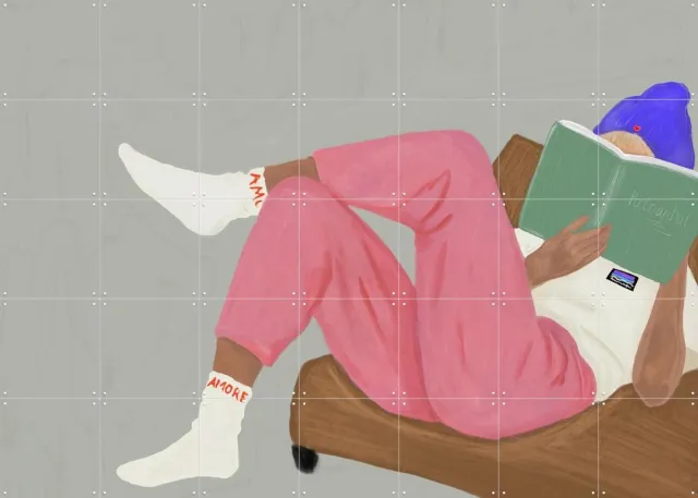 IXXI Jogger Love, Hej.Ibiza - 140 x 100 cm - Grote wanddecoratie en posters - Cartoonesk, Digitale Kunst, Illustraties, Slaapkamer, Woonkamer Grijs / Roze